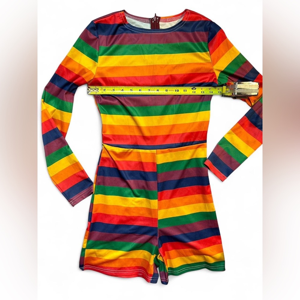 Colorful Striped Long Sleeve Romper Women’s Small Multi Rainbow - Picture 4 of 8